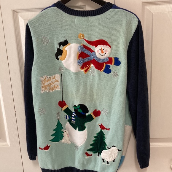 Vintage The Quacker Factory Christmas Sweater Cardigan Snowman Sz:L - Picture 5 of 9